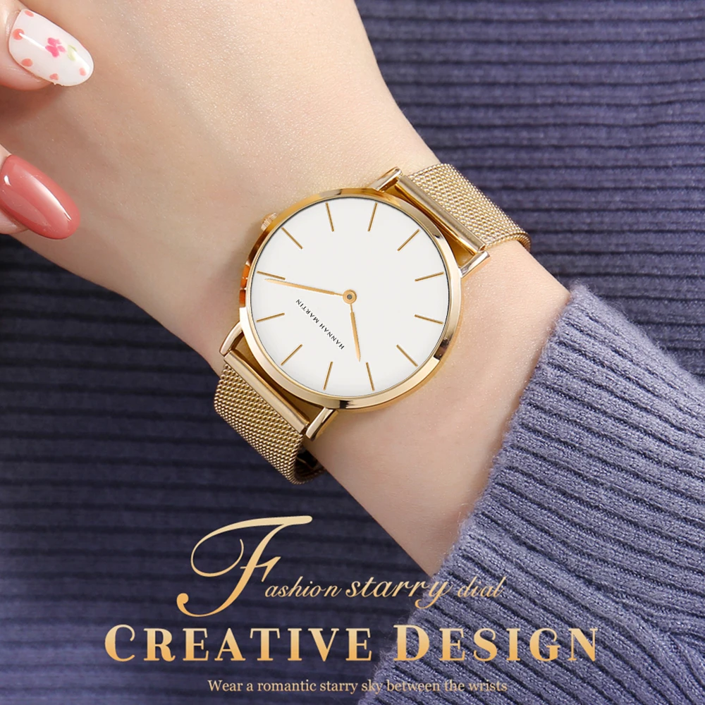 2023 New Women Bracelet Watch 1 Set Japan Quartz Movement Simple Rose Gold Stainless Steel Mesh Student Watches Relogio Feminino