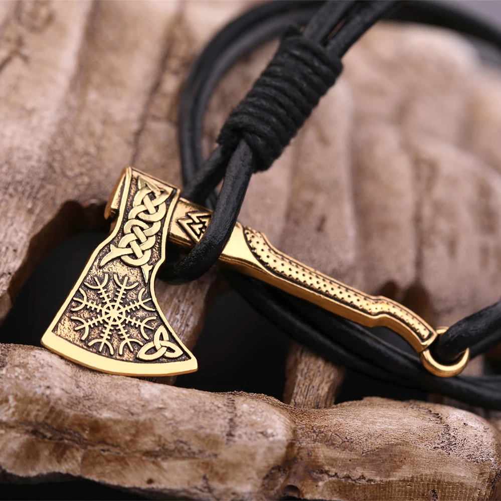 Viking Axe Wrap Men Gold Color Hatchet Handmade Pirate Rope Bracelet Trinket Amulet Jewelry Father's Day Gifts