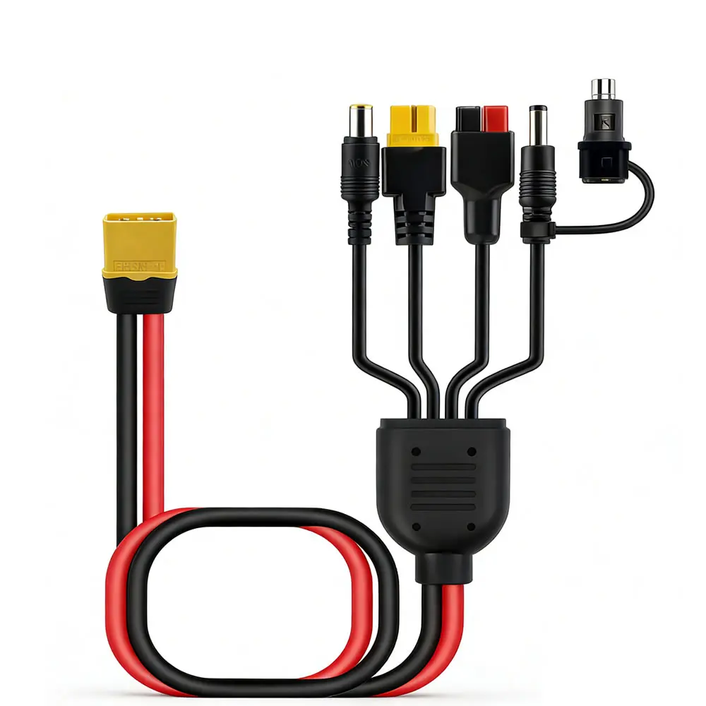 XT60 to 4 In 1 Connector Adapter Cord DC5521 7909 DC8020 Anderson XT60 Splitter Cables for Portable Power Solar Panel RC Battery