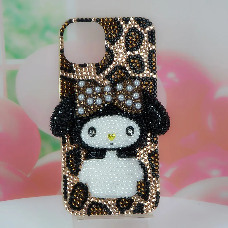 

Sanrio New 2025 Applicable To IPhone11121314Pro XSMax Apple 8plus Black Leopard Print Melody Mobile Phone Case Rhinestone Gift