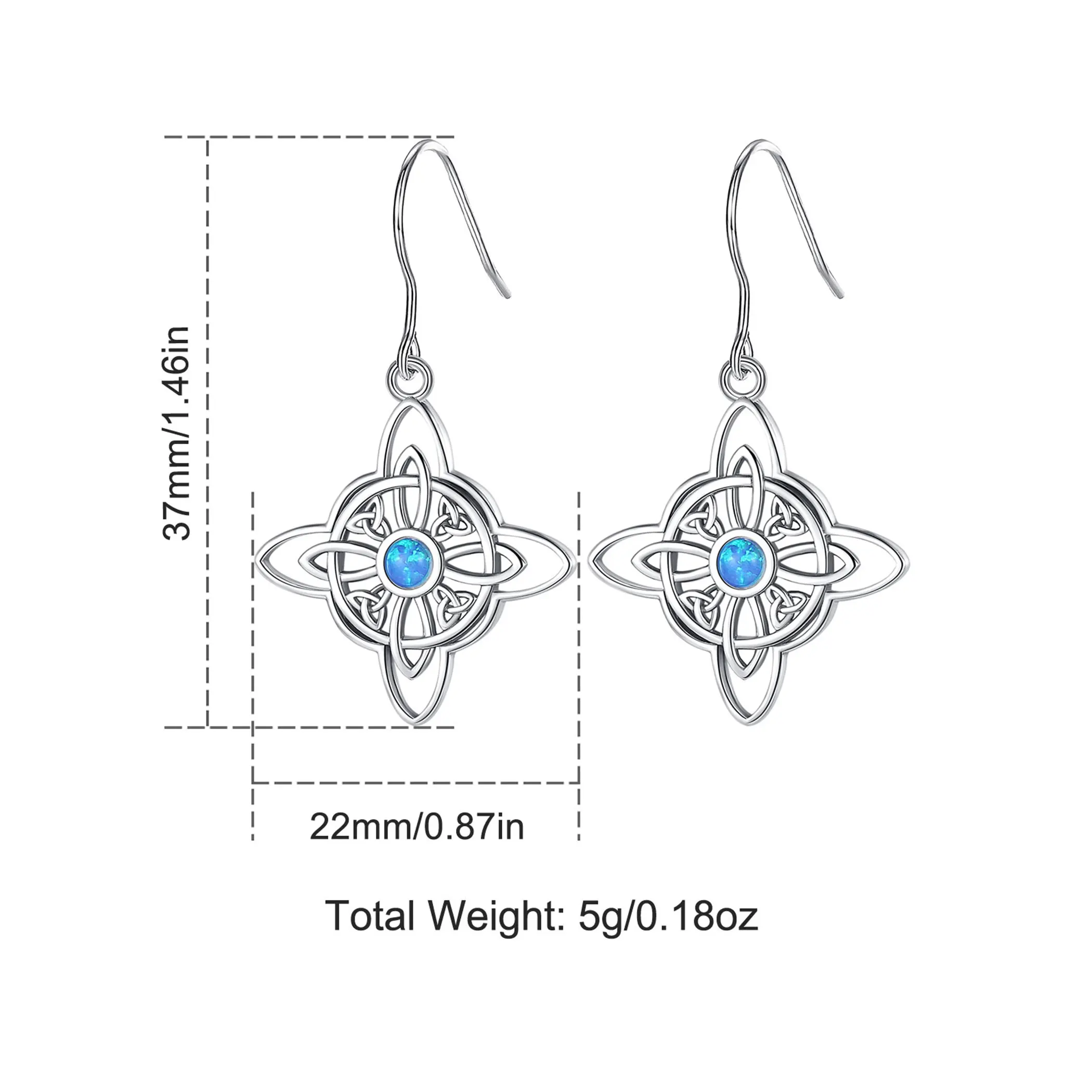 AEONSLOVE 925 Sterling Silver Witches Knot Earrings Blue Opal Celtic Drop Earrings Wicca Pagan Jewelry Spiritual Gifts for Women