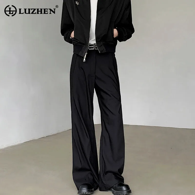 

LUZHEN 2024 Autumn New Solid Color Original Fold Design Suit Pants Straight Trendy Social Versatile Men Elegant Trousers LZ4268