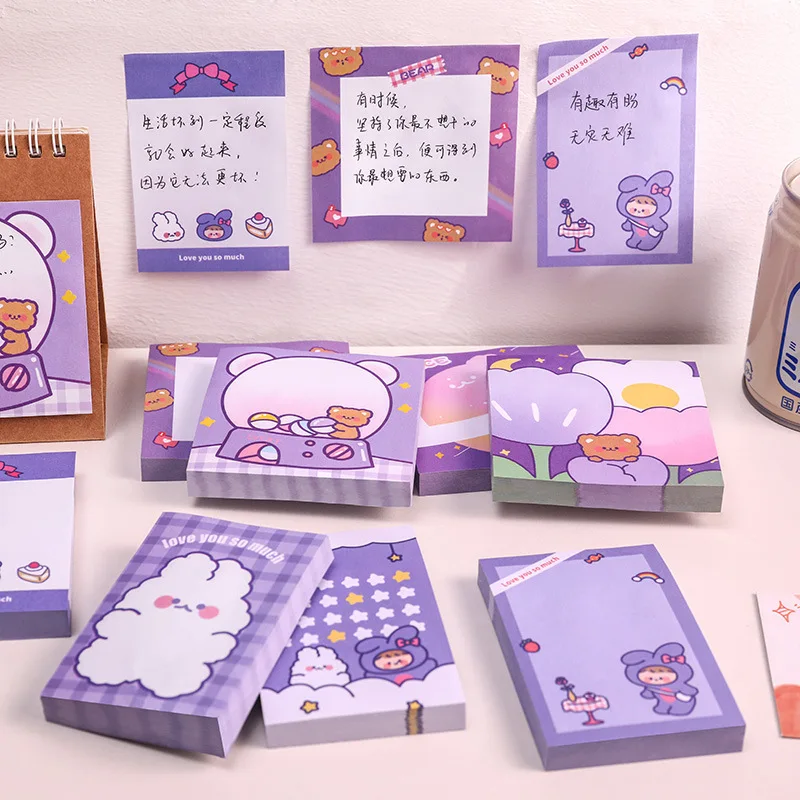 50 Sheets Cartoon Cute Rabbit Bear Sticky Notes Kawaii Stationery Memo Pad Note Paper for Student Office