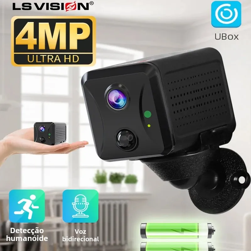 Câmera de Segurança LS VISION Ubox Mini 4G com Cartão SIM ou Wifi, Câmera de Vigilância HD com Bateria de 3800mAh, Intercomunicador de Baixo Consumo de Energia