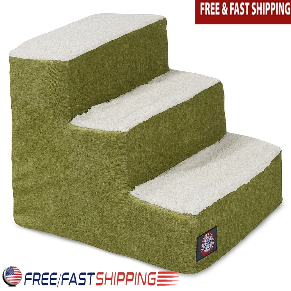 

Pet Stairs 3 Steps Machine Washable Removable Cover Dogs Cats Indoor Use Joint Support Easy Access 18x16x15 Inches