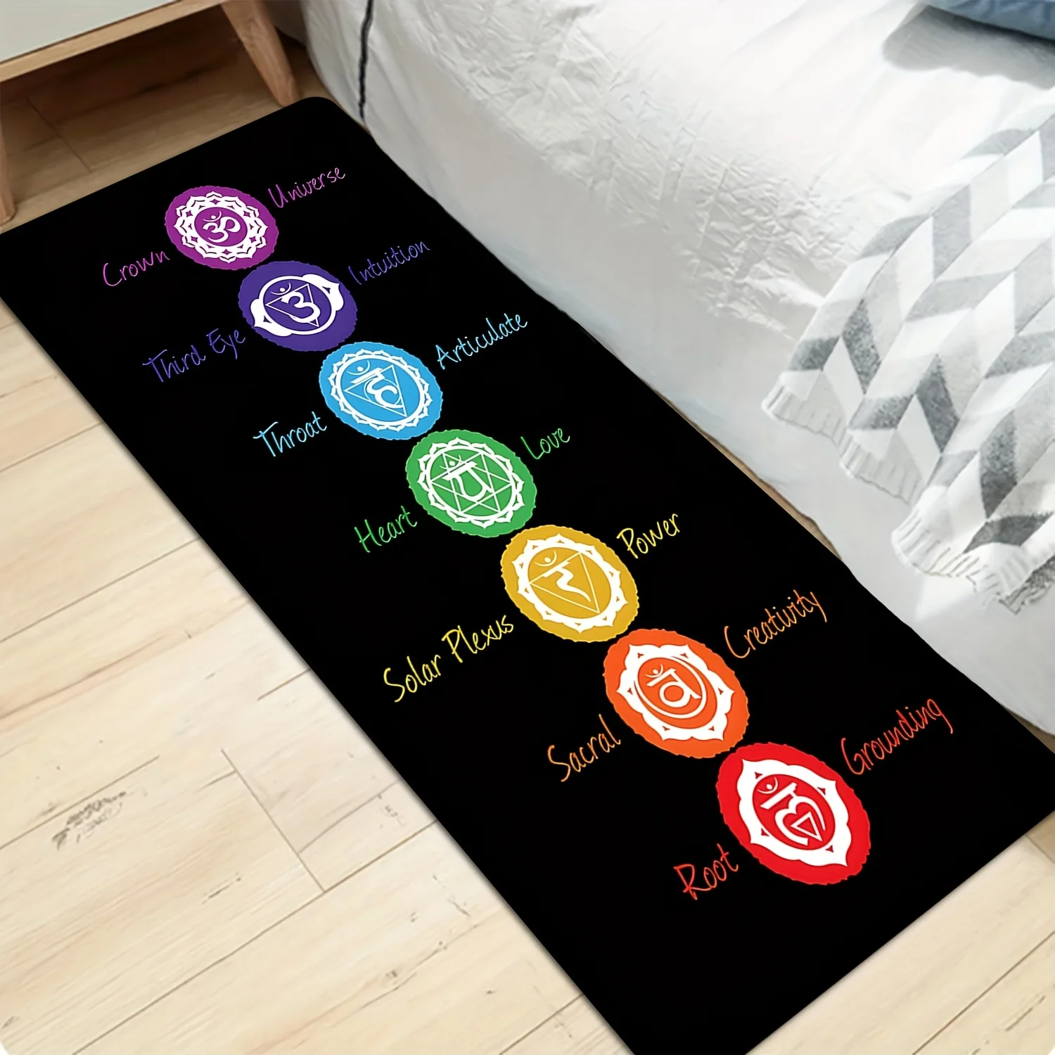 1 Piece Premium Flannel 7 Chakra Symbols Carpet - Soft Non-Slip Yoga Mat - Machine Washable Spiritual Decor - Meditation Rug