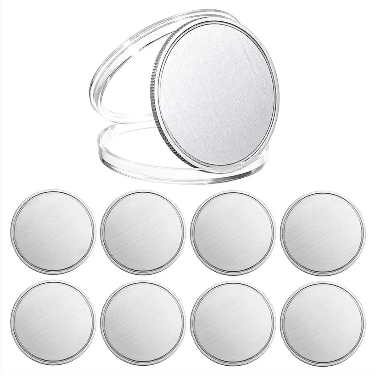 

ABZT 8PCS Blank for Laser Engraving, 1.6In Engraving Blank Alloy Coins with Acrylic Protection Box Silver