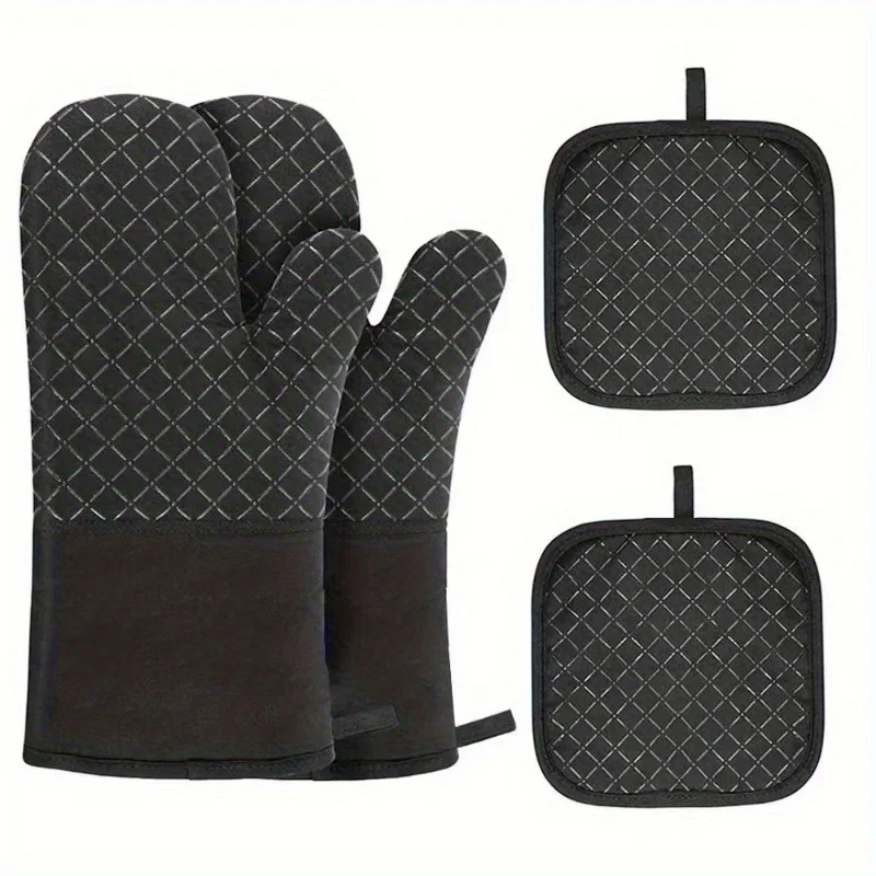 2PCS Silicone Oven Mitts And Pot Holders Heat Resistant Non-Slip Thick Insulated Gloves for Baking Cooking Grilling Kitchen Use