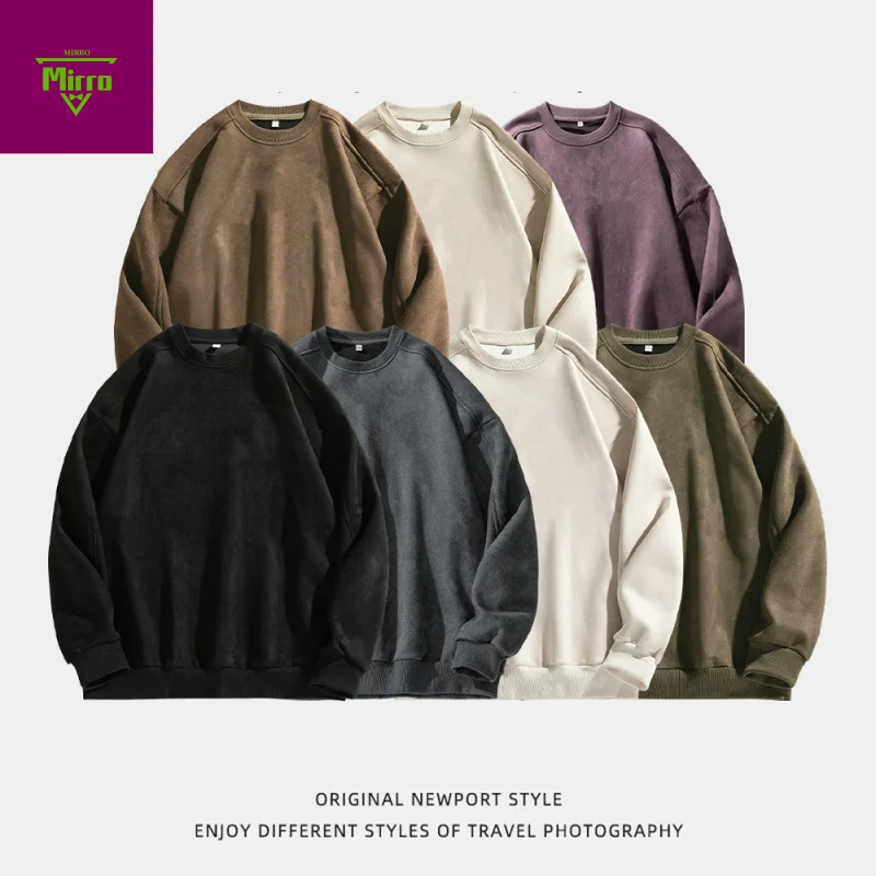 

【Mirrordust】400gSuede Solid Color Sweatshirt for Men Spring New American Retro Pullover Couple Hoodie