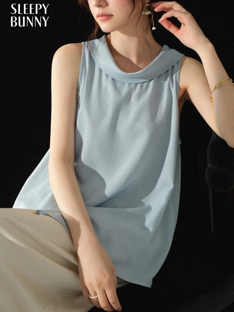 

Женская драпированная блузка-топ с воротником-хомутом, элегантная безрукавка, свободная блузка А-силуэта, легкий топ во французском стиле для многослойных образов