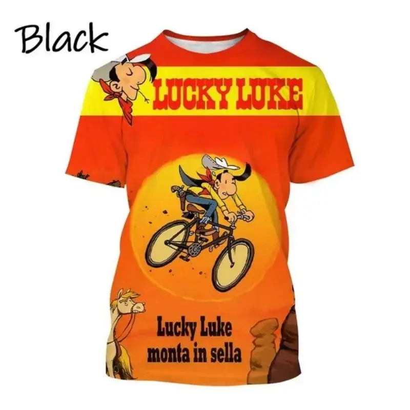 Summer Funny Lucky Luke Cartoon Animation Pattern 3D Printed Men\'s Short-sleeved T-shirt Unisex Casual Round Neck Cool T-shirt