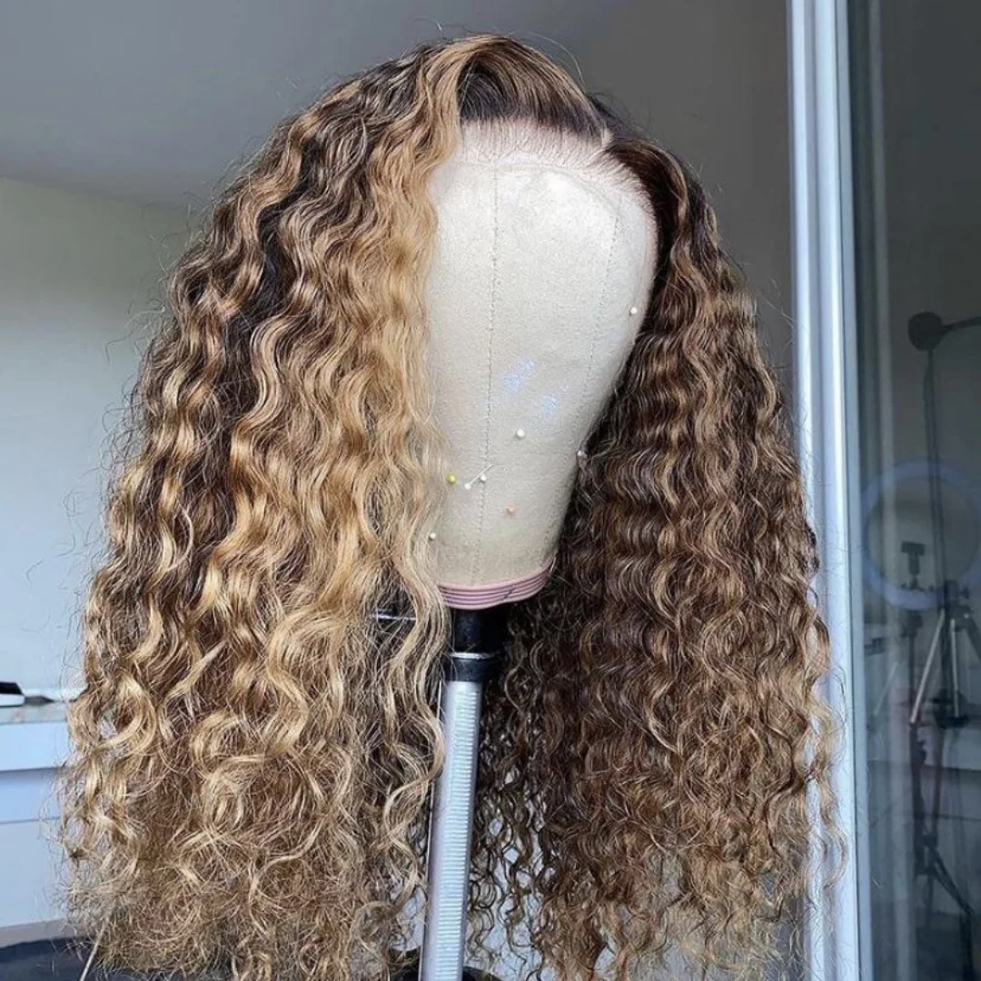 26Inch Highlight brown Preplucked Daily Long Kinky Curly Soft 180Density Lace Front Wig For Women With Baby Hair daily use