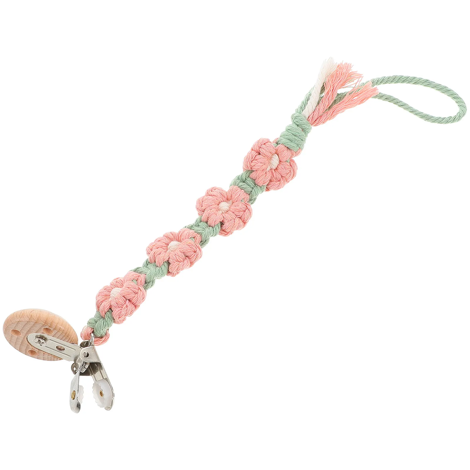 4-Pack Boho Pacifier Clip Set Handwoven Cotton Rope Pacifier Holder for Baby Girls Floral Daisy Design Anti-Loss Crib Stroller