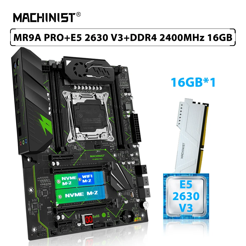

MACHINIST X99 MR9A PRO Motherboard Set LGA 2011-3 Kit Xeon E5 2630 V3 CPU Processor DDR4 16GB ECC Memory RAM NVME Four-channel