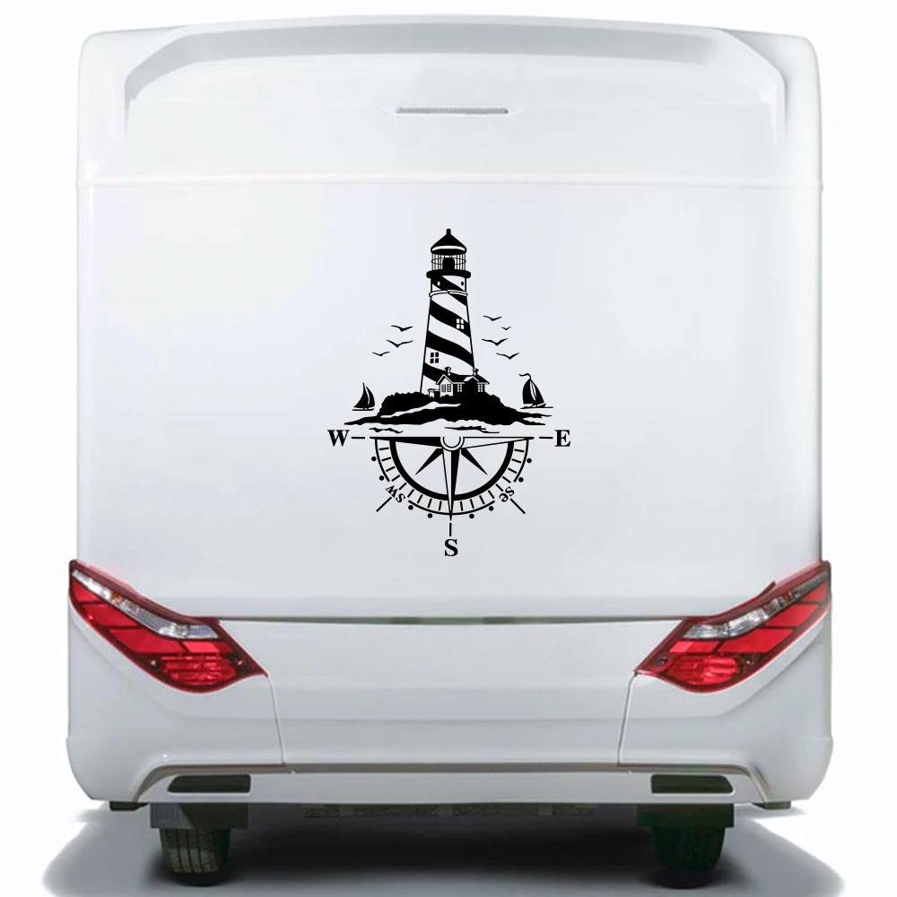Van Camping Rv Caravan Lighthouse Comb of the Winds Compass Car Decor Sticker Motor Vinyl Vehicle Decal Auto Tuning Accessories