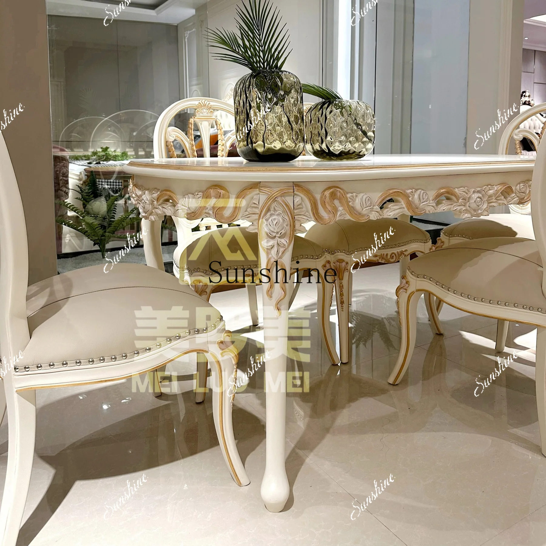 

French dining table and chairs retro small apartment solid wood rose style rectangular simple and modern FT