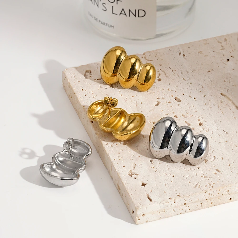 

ENFASHION Aretes De Mujer Geometry Curved Oval Stud Earrings For Women's Stainless Steel 18K Gold Plated Delicate Jewelry E1760