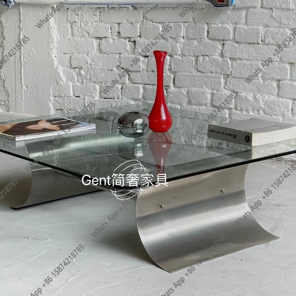 Italian stainless steel personalized creative coffee table Nordic light luxury square coffee table living room minimalist
