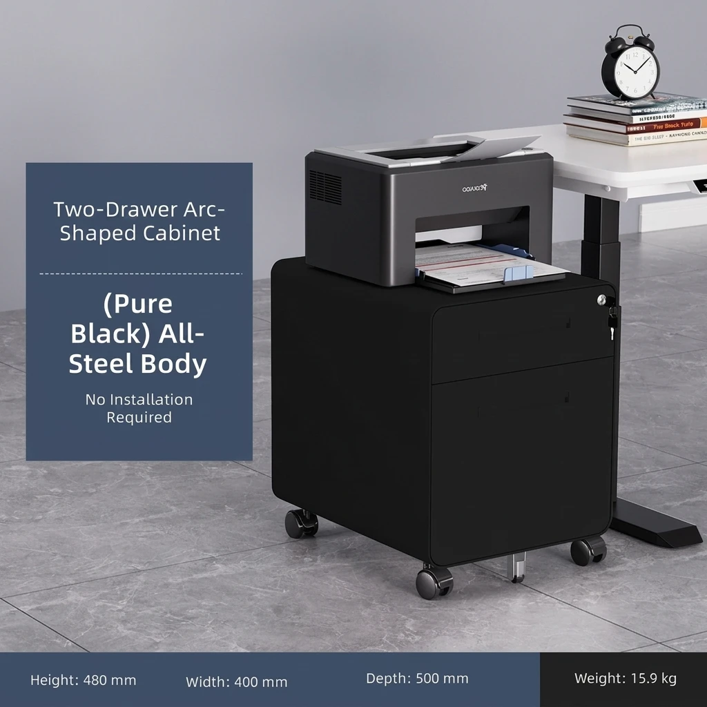 Modern fire-resistant three-drawer metal filing cabinet with key lock, removable design, suitable for home/office