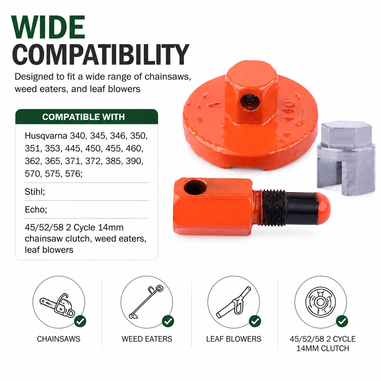 Piston Stop Clutch Removal Tool Puller Kit for Husqvarna 340 345 346 350 351 353 445 450 455 460 14mm OEM 502541601 502541000