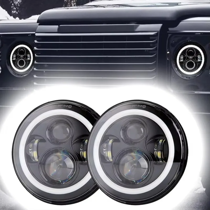 7 Inch Led Headlight for Land Rover Defender 90 110 1984-1990 Halo Led Lights High Low Beam DRL Turn Signals Lamp E-mark DOT