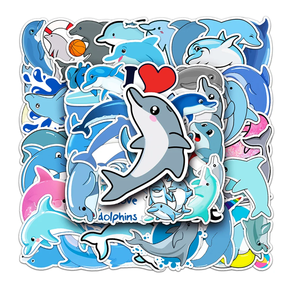 10/30/50PCS Cute Dolphin Cartoon Sticker For Toy Luggage Laptop iPad Skateboard Phone Fridge Sticker Helmet  Notebook  Wholesale