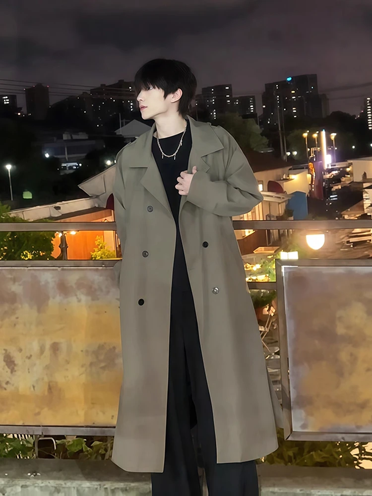 

High-End Aosphere Men's Coat 2025 Autumn Elegance Long-Line Casul Sle Double-Buttoned Lapel Pure Color Youth Faion