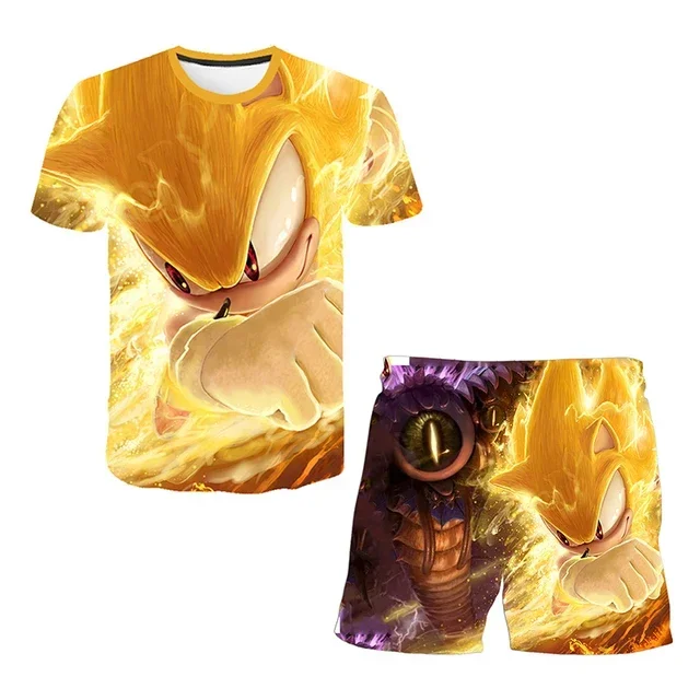 

2024 New T-shirts Boys Sonics T-shirt Shorts 2 Pcs Sets Kids Boys Anime T Shirt Summer Children Baby Clothes Sets