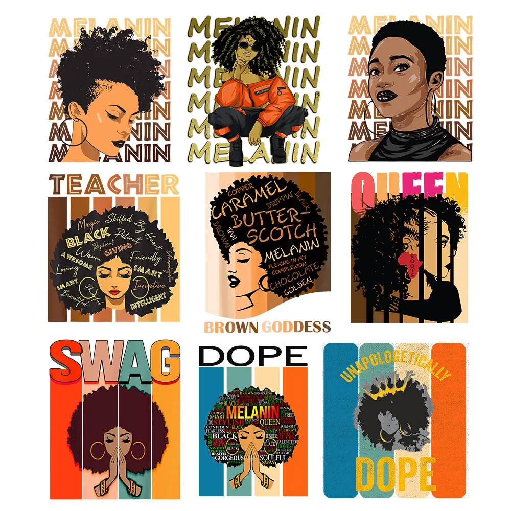 

Awesome Black Woman DOPE Clothes Patches For Girl T-shirt SWAG Afro Girl Praying Letter Press Heat Transfer Diy Appliques