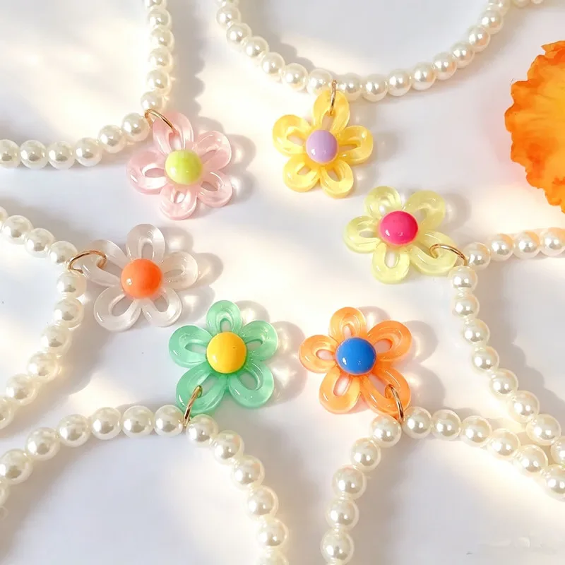 Dopamine Flower Pet Pearl Necklace Cute Pendant Collar for Kitten Puppy Fashion Pet Photo Prop Small Dog Cat Decorative Necklace