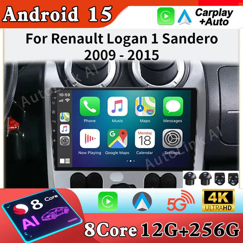 Android 15 For Renault Logan Sandero 2009-2015 For Lada Largus Lergus 2012-2020 For Dacia Duster 2010-2017 Car Radio Multimedia