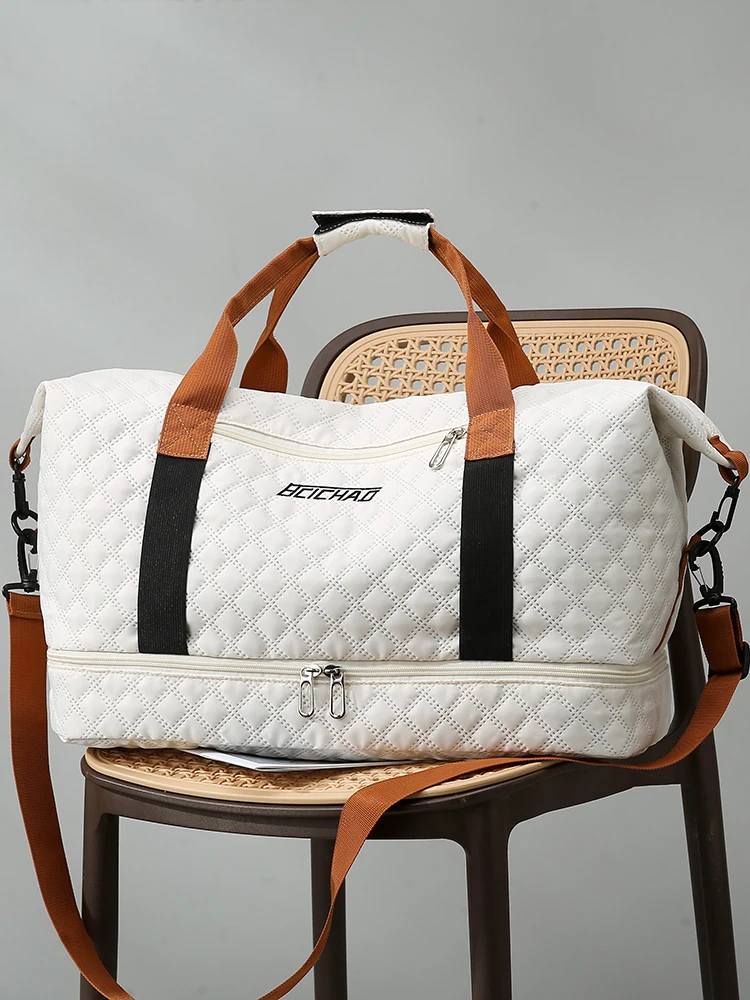 Nylonowa torba podróżna z przegródką na buty, duża pojemność Argyle Pattern Casual Weekender Overnight Gym Storage Bag