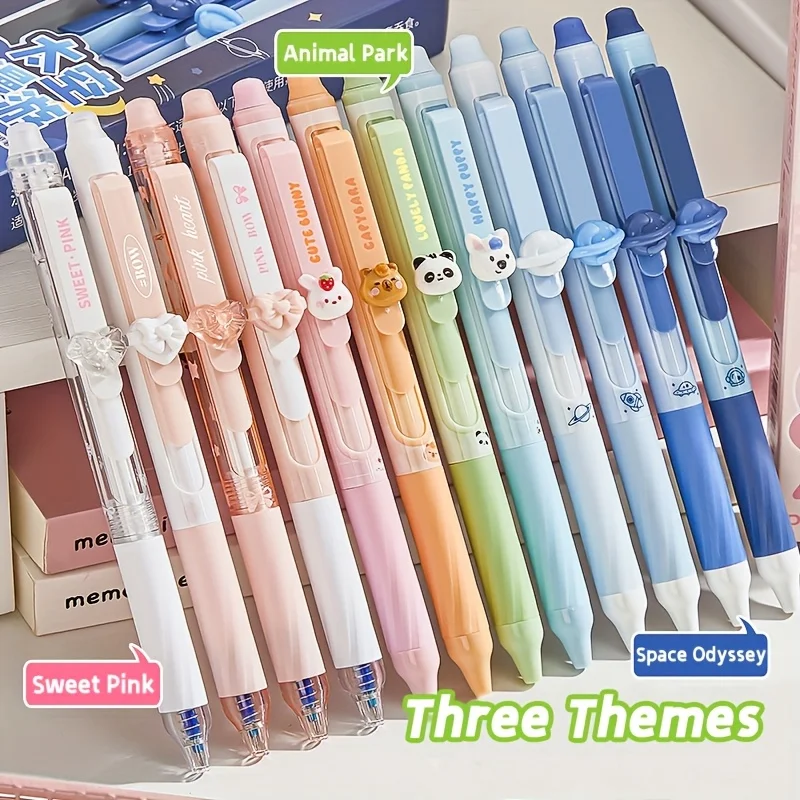 15pcs/set Press Erasable Pen Animal Park/bow Love/space Astronaut Series Gel Pen Core, Blue Ink 0.5mm School Cute Stationery