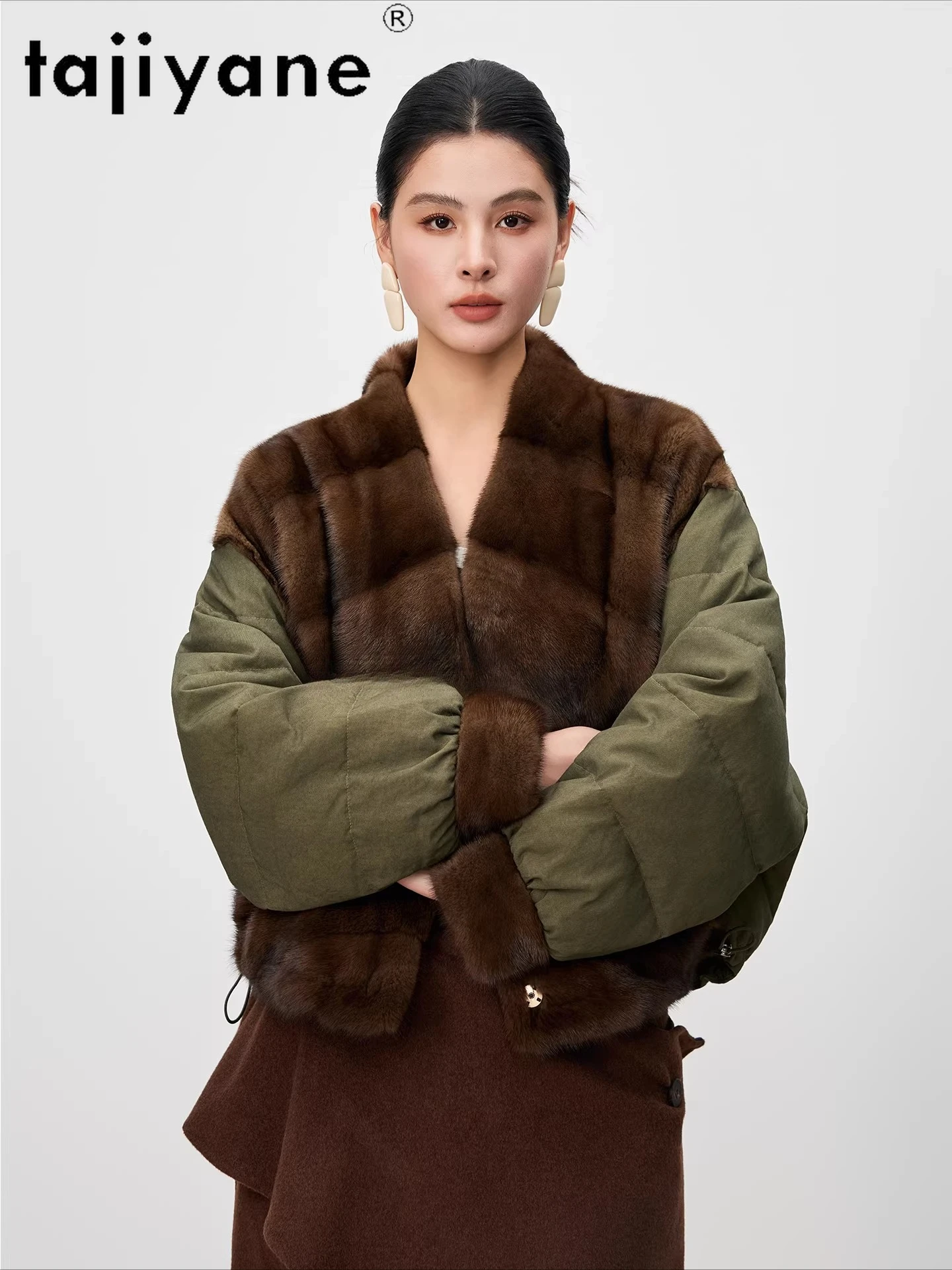 타지야네 90% 구스 다운 재킷 여성용 럭셔리 밍크 퍼 코트 짧은 리얼 퍼 코트 프리미엄 겨울 여성 의류 2025 여성용 재킷