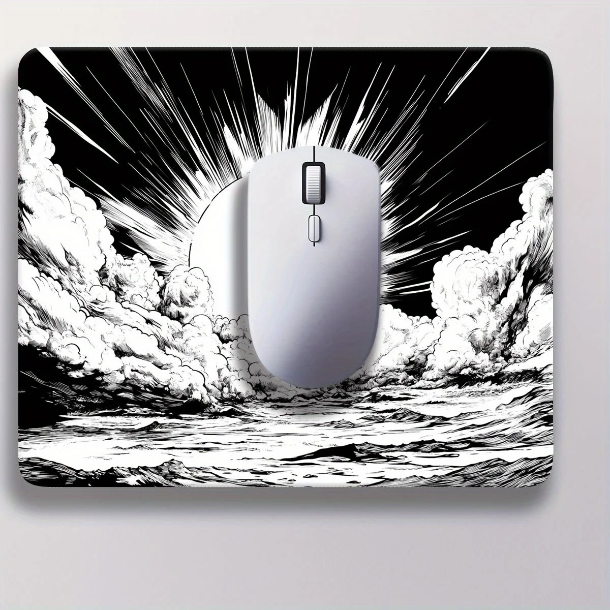 لوحة ماوس بتصميم موضوع الخيال العلمي باللونين الأبيض والأسود مع قاعدة مطاطية قابلة للغسل مناسبة لكل من العائلات والألعاب