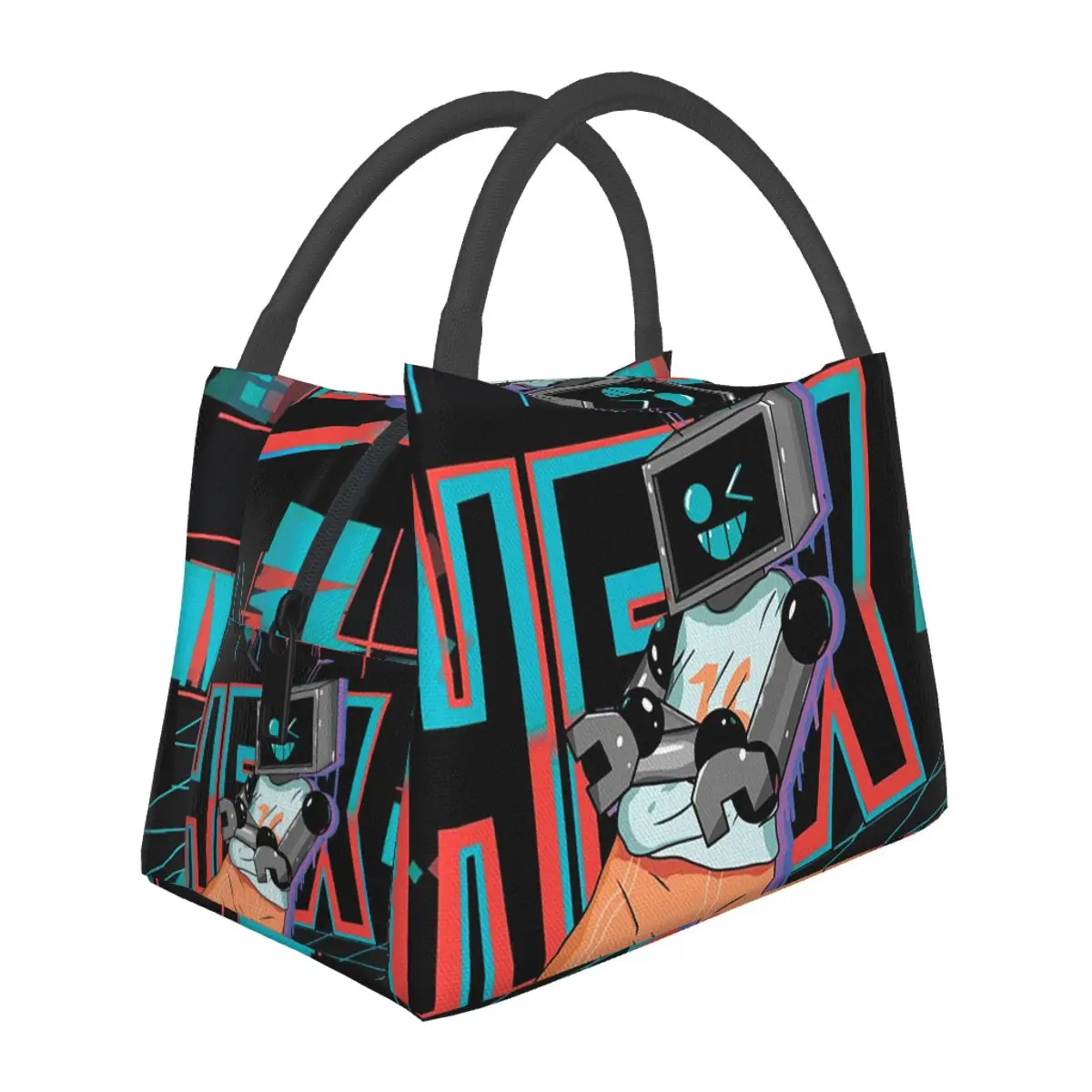 Fnf Hex Neon Artwork Lightweight Handheld Insulated Lunch Bag Aluminum Foil Liner for Adults Students Travel Picnic