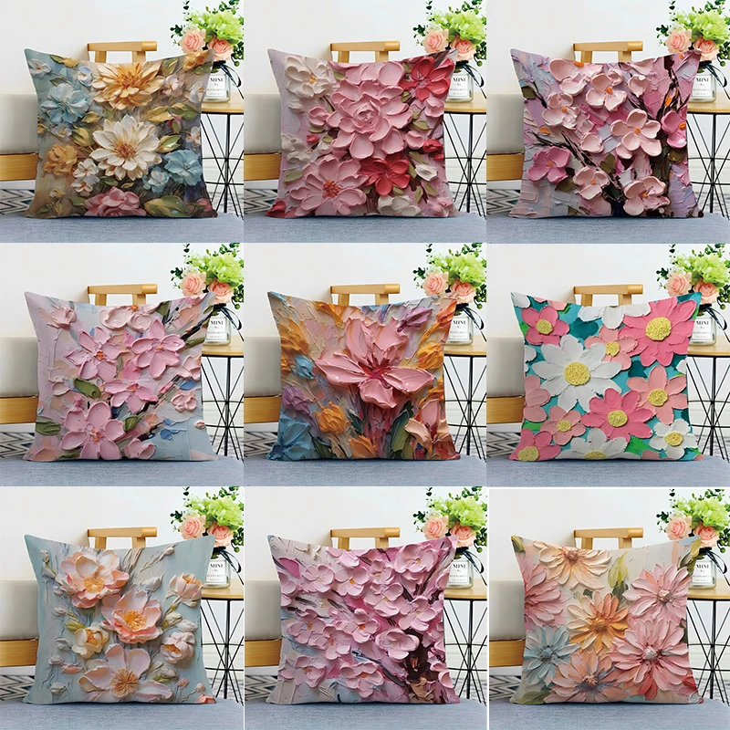 Abstract Floral Print Decorative Pillowcase for Bedroom Living Room Square Cushion Pillowcase