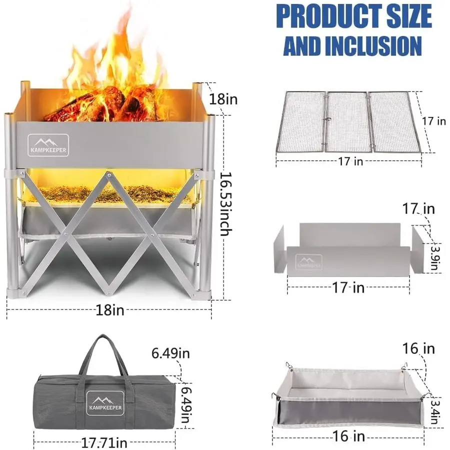 Портативная костра, уличная настольная костра 18 дюймов, камины из нержавеющей стали 304, дровяные камины, складная всплывающая костра для костра