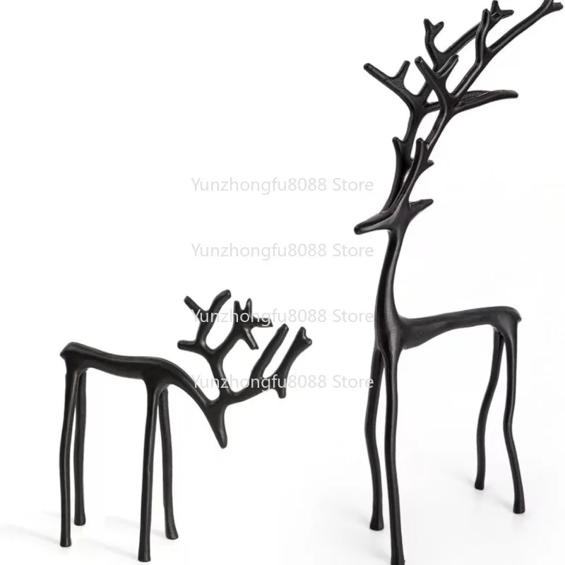 Set of Black ReindeerStatues Alloy Christmas Statues Black Reindeer Statues