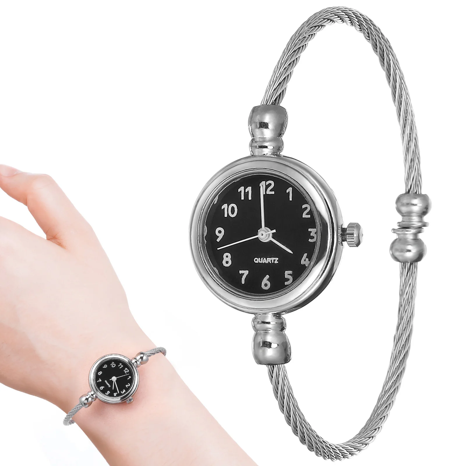 ساعة كوارتز رقمية للنساء باللون الأسود، ساعة يد أنيقة بسوار للارتداء اليومي، هدية أنيقة مقاومة للماء