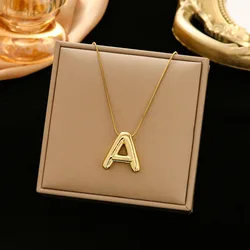 Stainless Steel Chain Gold Color Letter Necklaces Chunky Alphabet Balloon Bubble Initial Pendant Necklace for Women Men Jewelry