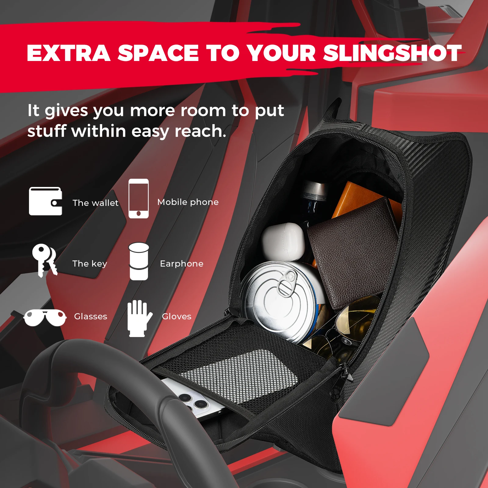 Texture Center Console Storage Bag Shoulder Box 2884992 Compatible with Polaris Slingshot S SL SLR R GT Roush Edition 2020-2026
