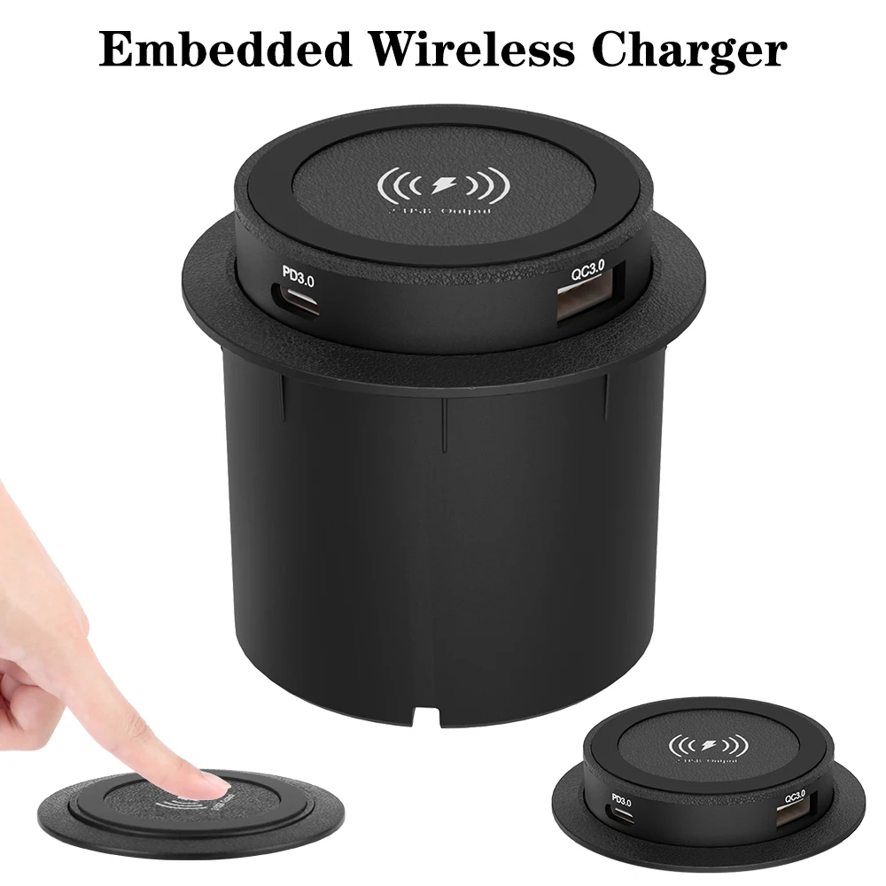 Car Charger USB Type-C Quick Charge PD 3.0 Outlet Socket 15W Embedded Wireless Charger For Camper Truck ATV Boat Car RV