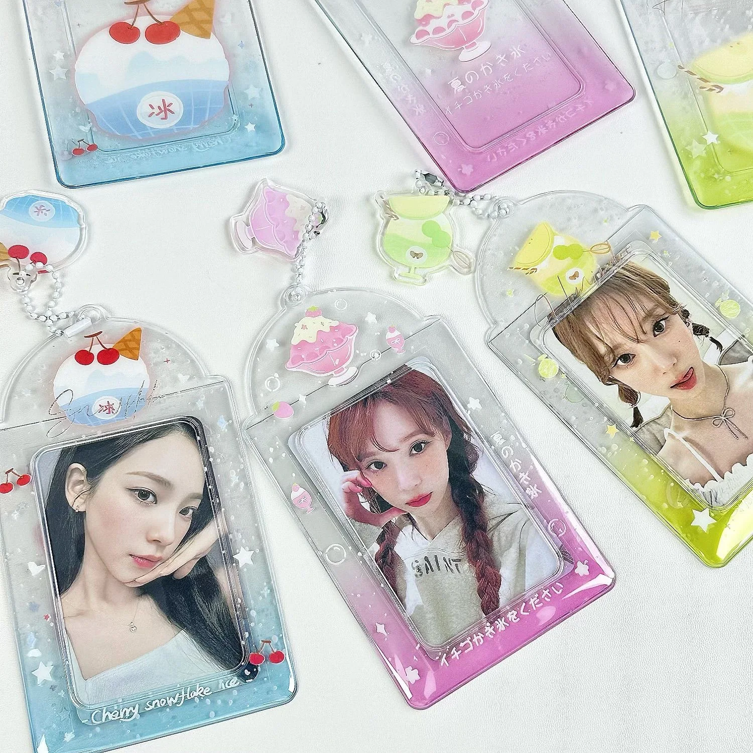 1PC Ice Cream 3 Inches Kpop Photocard Holder with Keychains PVC Idol Card Protective Sleeves Bag Pendant School Stationery 포카홀더