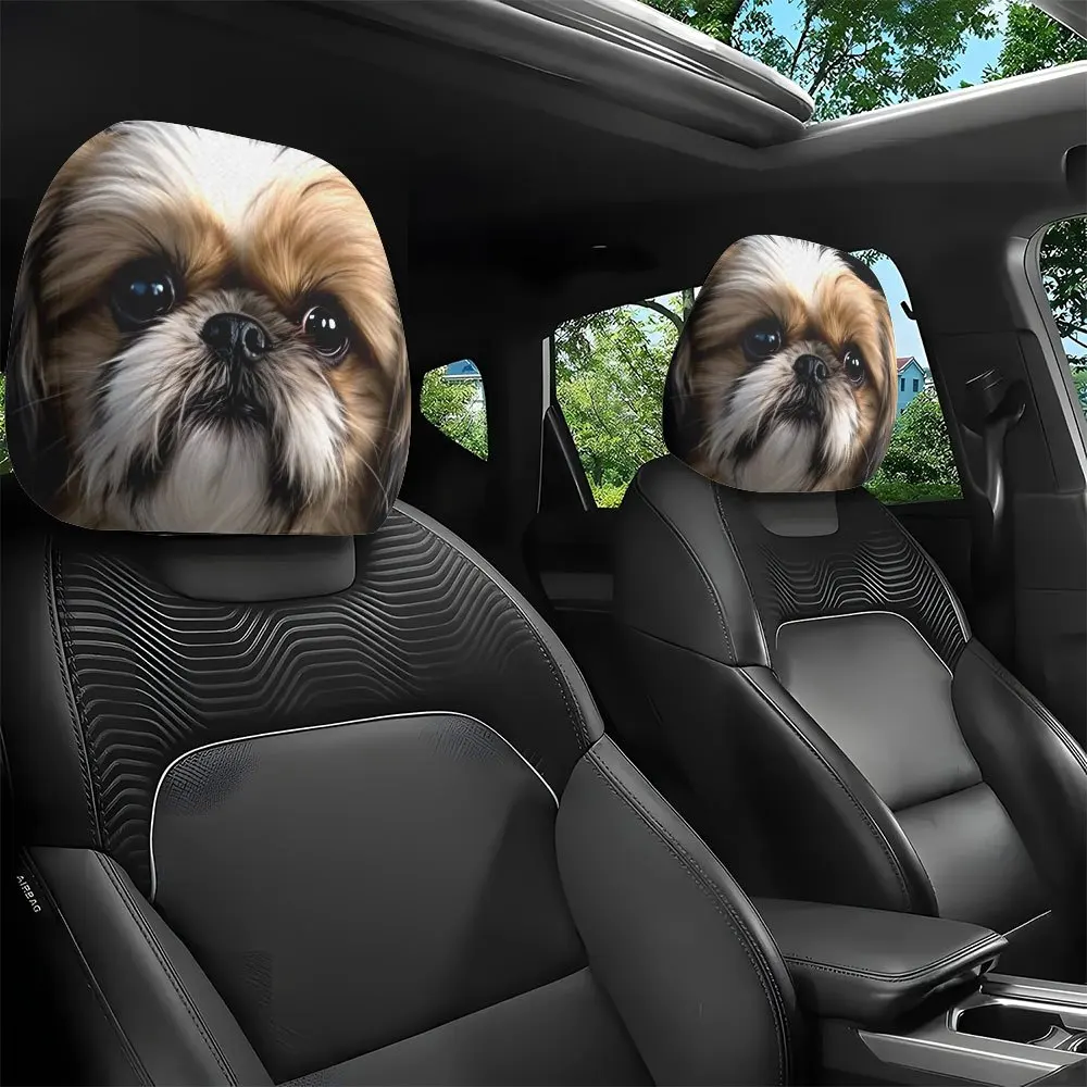 1-Piece Set, Cute Shih Tzu Dog Exquisite Print Pattern Car Headrest Covers | Soft Polyester, Machine Washable, Easy To Install