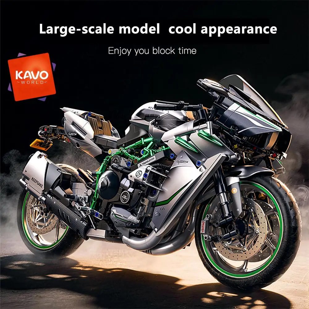 KAVOWORLD 2248PCS 1:5 Motorcycle Building Block Set, Mechanical Sport Bike Model Kit, Collectible Racing Motorbike Bricks with Steerable Front Wheel & Spring Suspension, Desktop Display Toy for Adults Teens 14+, Christmas Birthday Gift for Motorcycle Fans