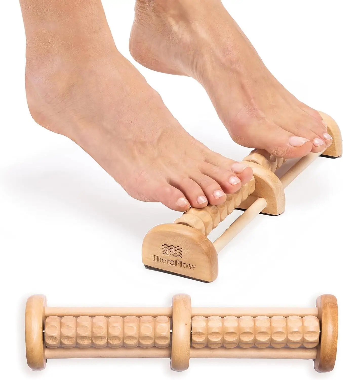 

Dual Wooden Foot Massager Roller for Plantar Fasciitis, Neuropathy & Foot Pain Relief - Small Size for Home, Office & Travel