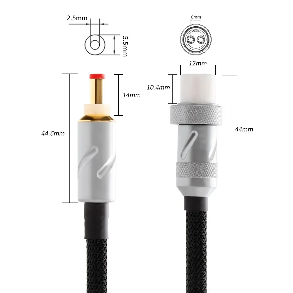 1PCS Pure Solid Silver DC Cable HI-End GX16 Pin to 5.5*2.1mm 2.5mm Phono amplifier cable AC/DC Linear power supply cable