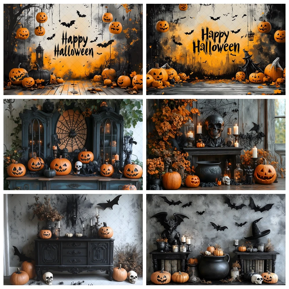 

Vintage Halloween Photography Background Scary Ghost Bat Kids Birthday Party Cake Smash Portrait Decor Backdrop Photo Studio