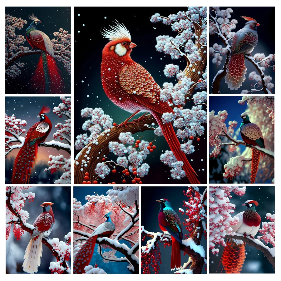 Diy 5D Diamond Painting New Collection Winter Red Bird Fruit Full Rhinestone Embroidery Animals Mosaic Picture Wall Decor AA4777